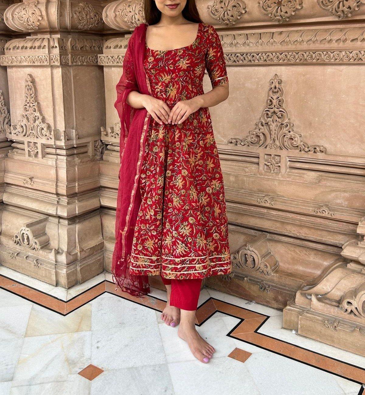 Gangaur Pure Cotton Jaipuri Print Anarkali