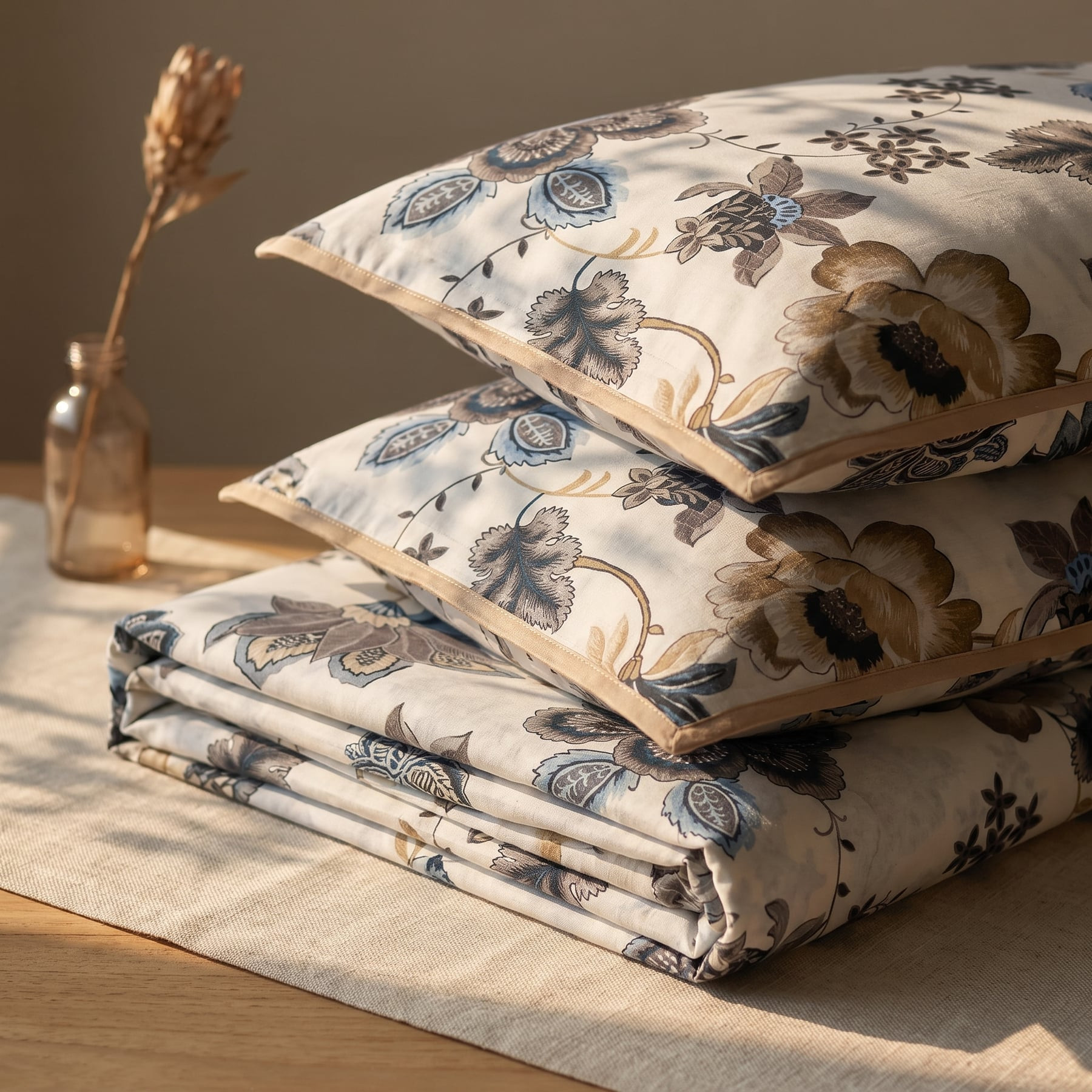 Genda Bahar Cotton Double Bedsheet with 2 Quilted Pillow Covers