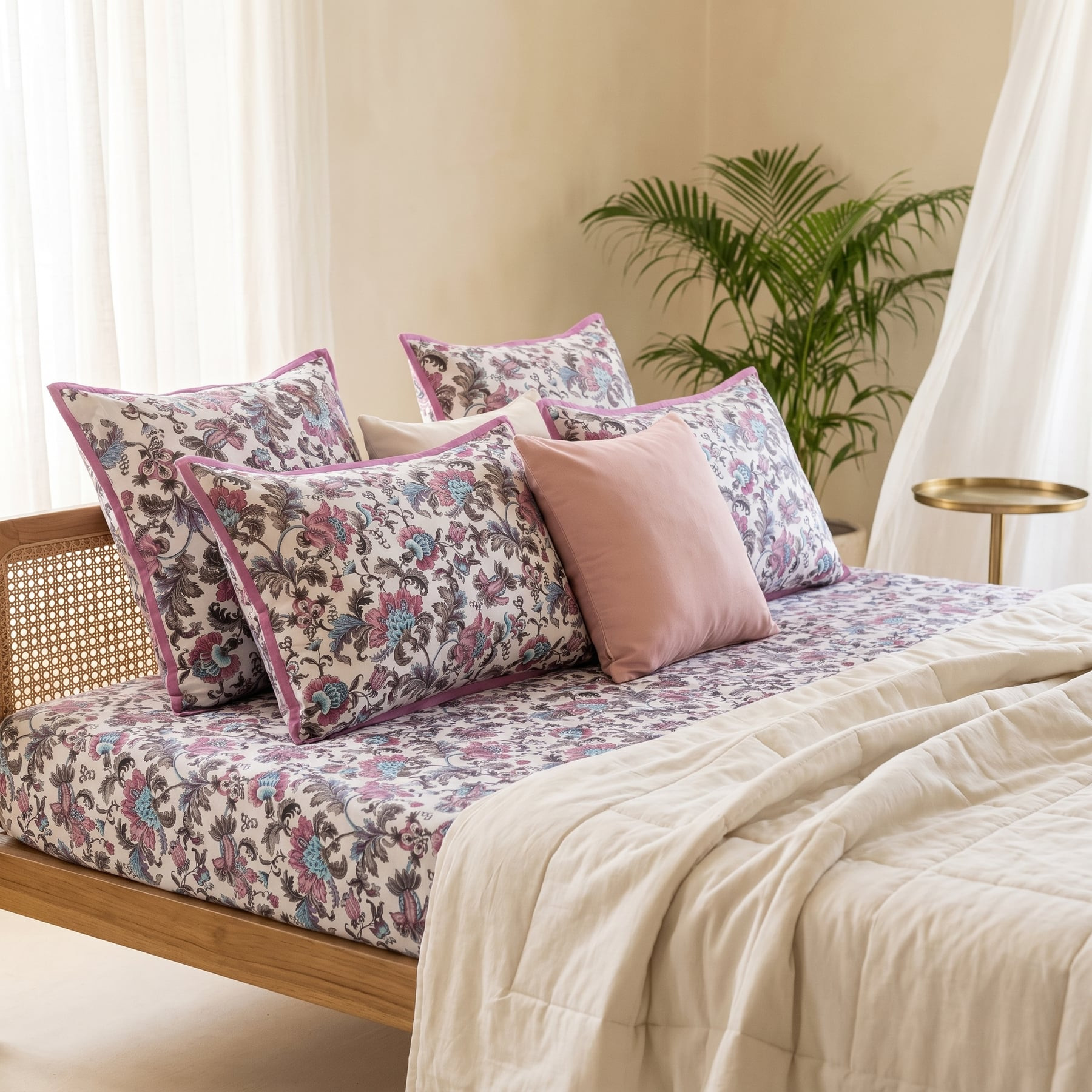 Kamal Kunj Cotton Double Bedsheet with 2 Quilted Pillow Covers