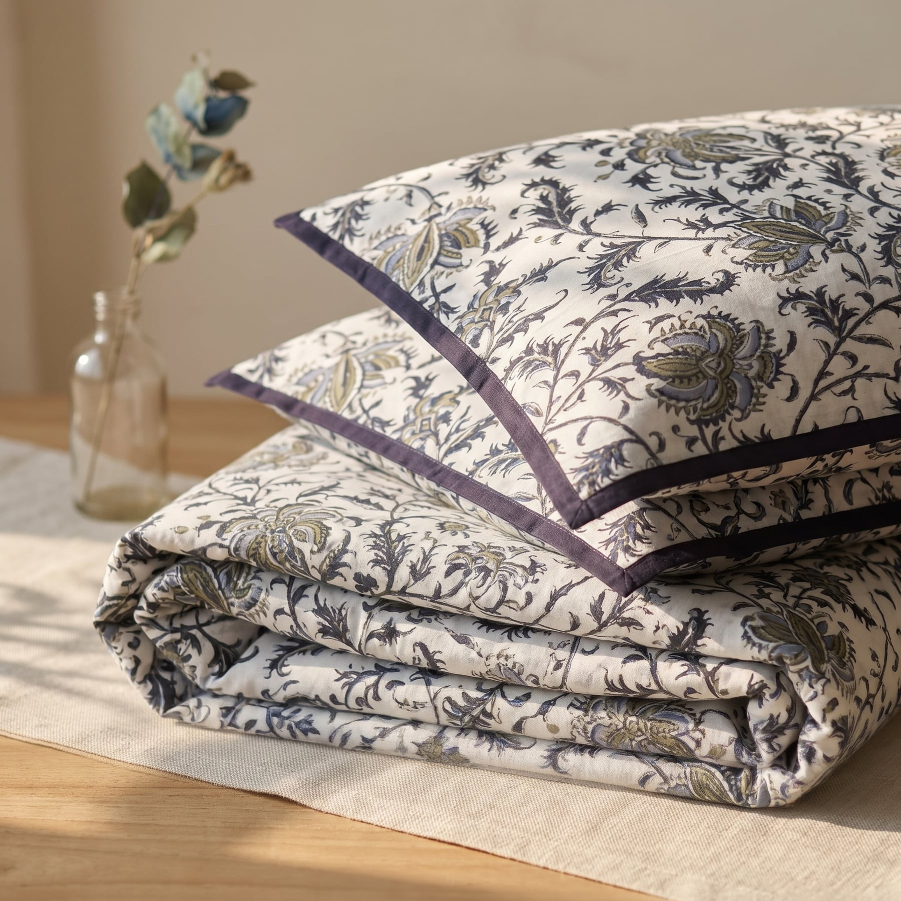 Amer Aangan Cotton Double Bedsheet with 2 Quilted Pillow Covers
