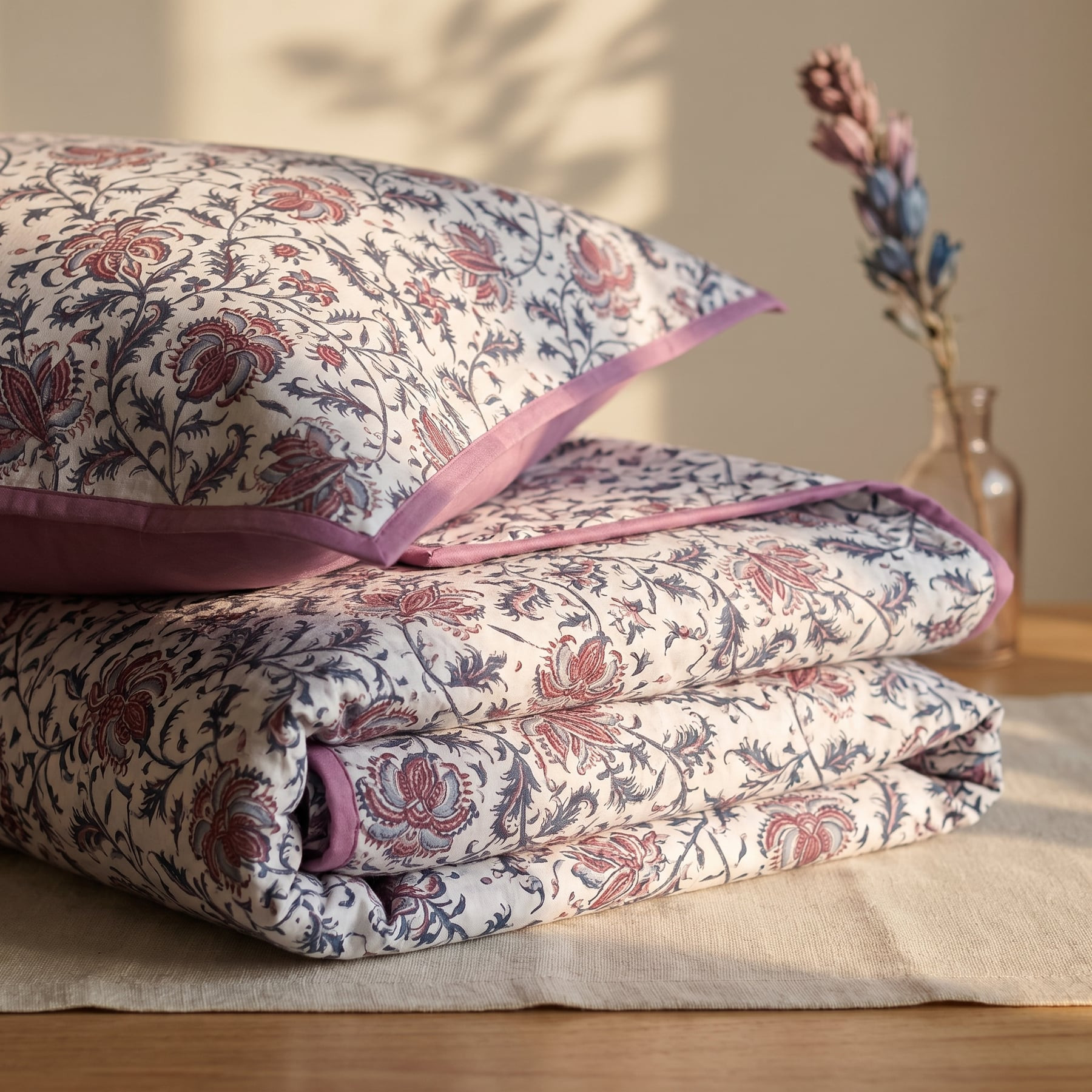 Anar Kali Cotton Double Bedsheet with 2 Quilted Pillow Covers