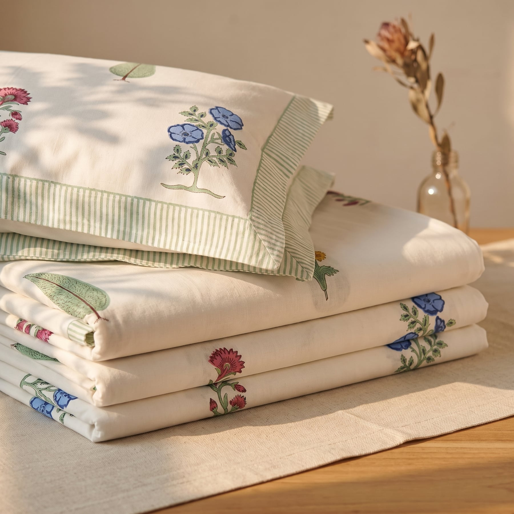 Aravalli Handblock Printed Cotton Percale Bedsheet with 2 Cotton Pillow Covers