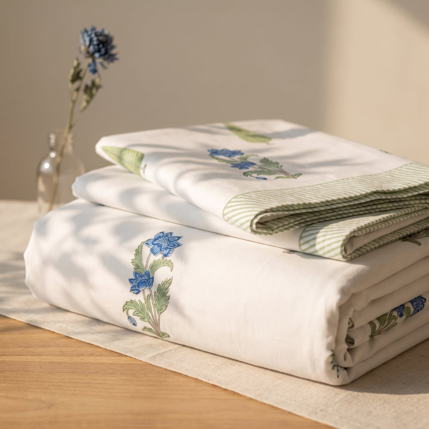 Chandra Mahal Handblock Printed Cotton Percale Bedsheet with 2 Cotton Pillow Covers