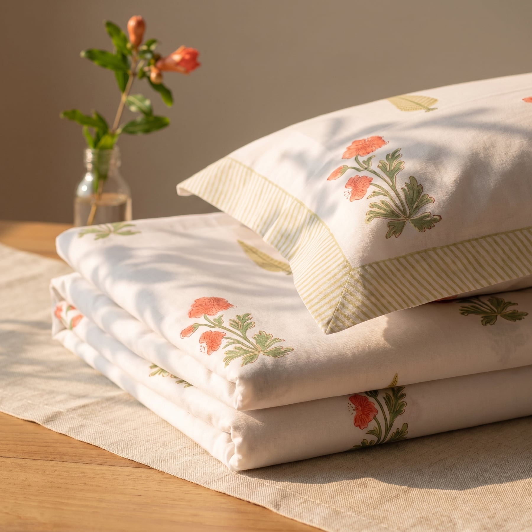 Chaupar Handblock Printed Cotton Percale Bedsheet with 2 Cotton Pillow Covers