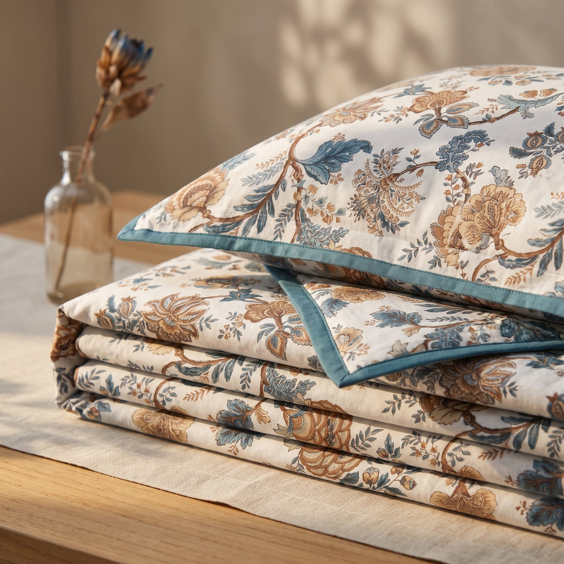 Dhani Bela Cotton Double Bedsheet with 2 Quilted Pillow Covers