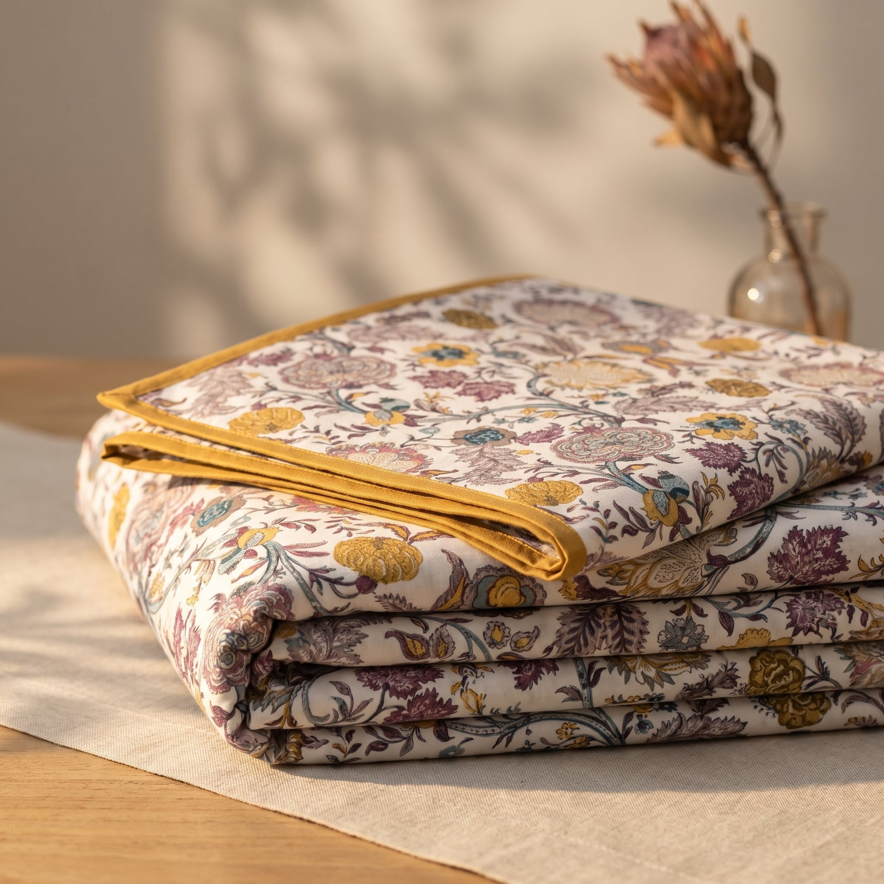 Firozi Phulwari Cotton Double Bedsheet with 2 Quilted Pillow Covers