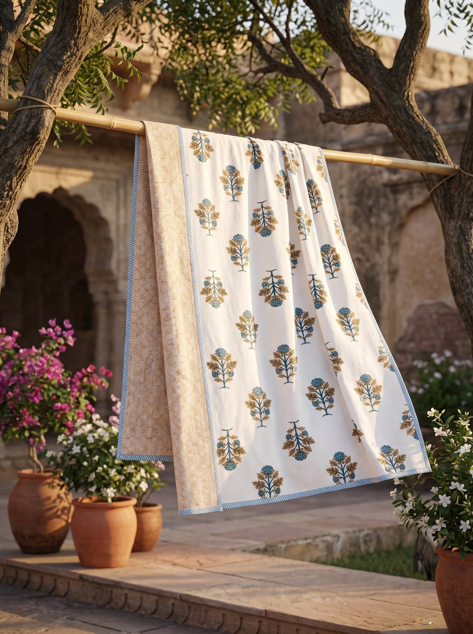 Ghoomar Mulmul Cotton Handblock Printed Dohar
