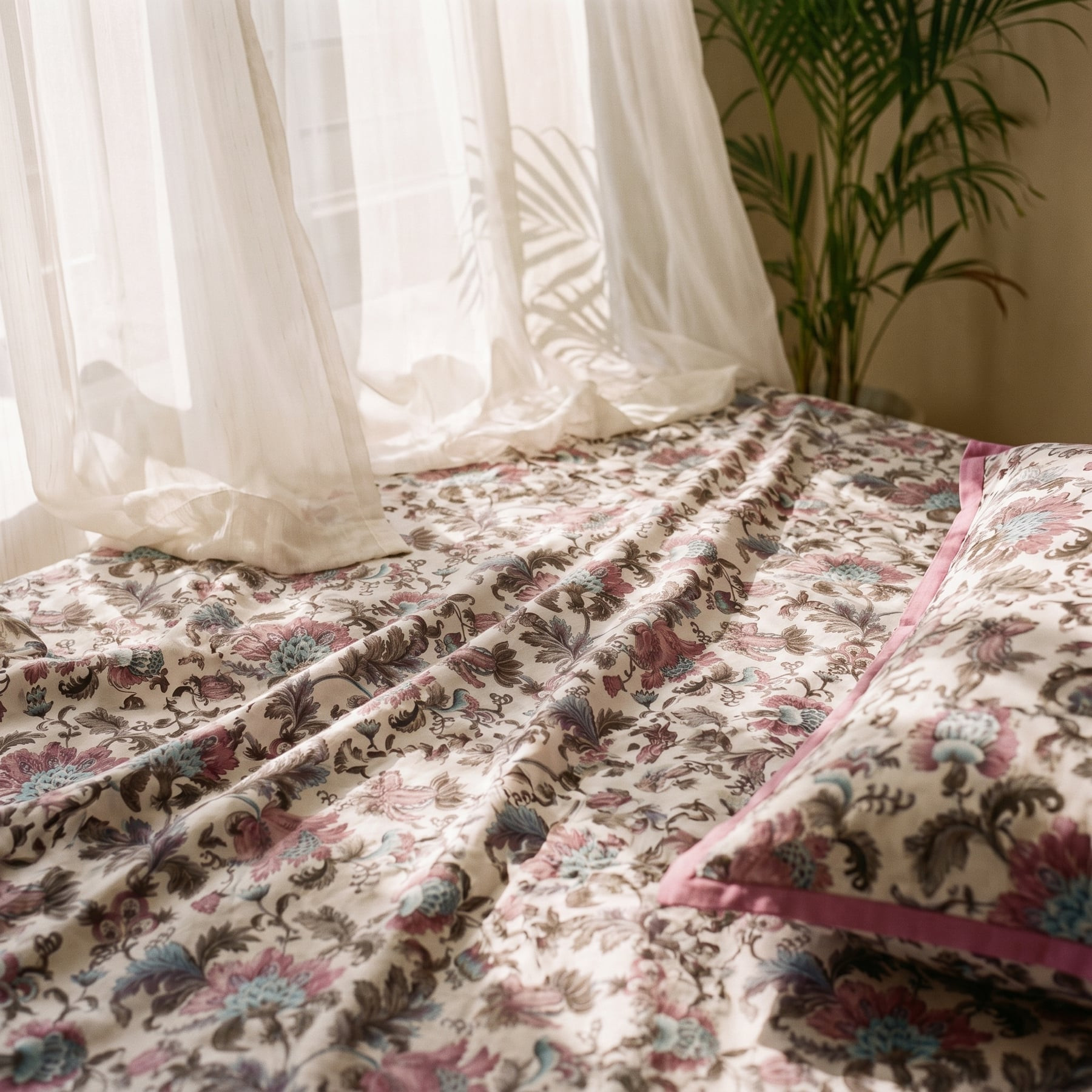 Kamal Kunj Cotton Double Bedsheet with 2 Quilted Pillow Covers