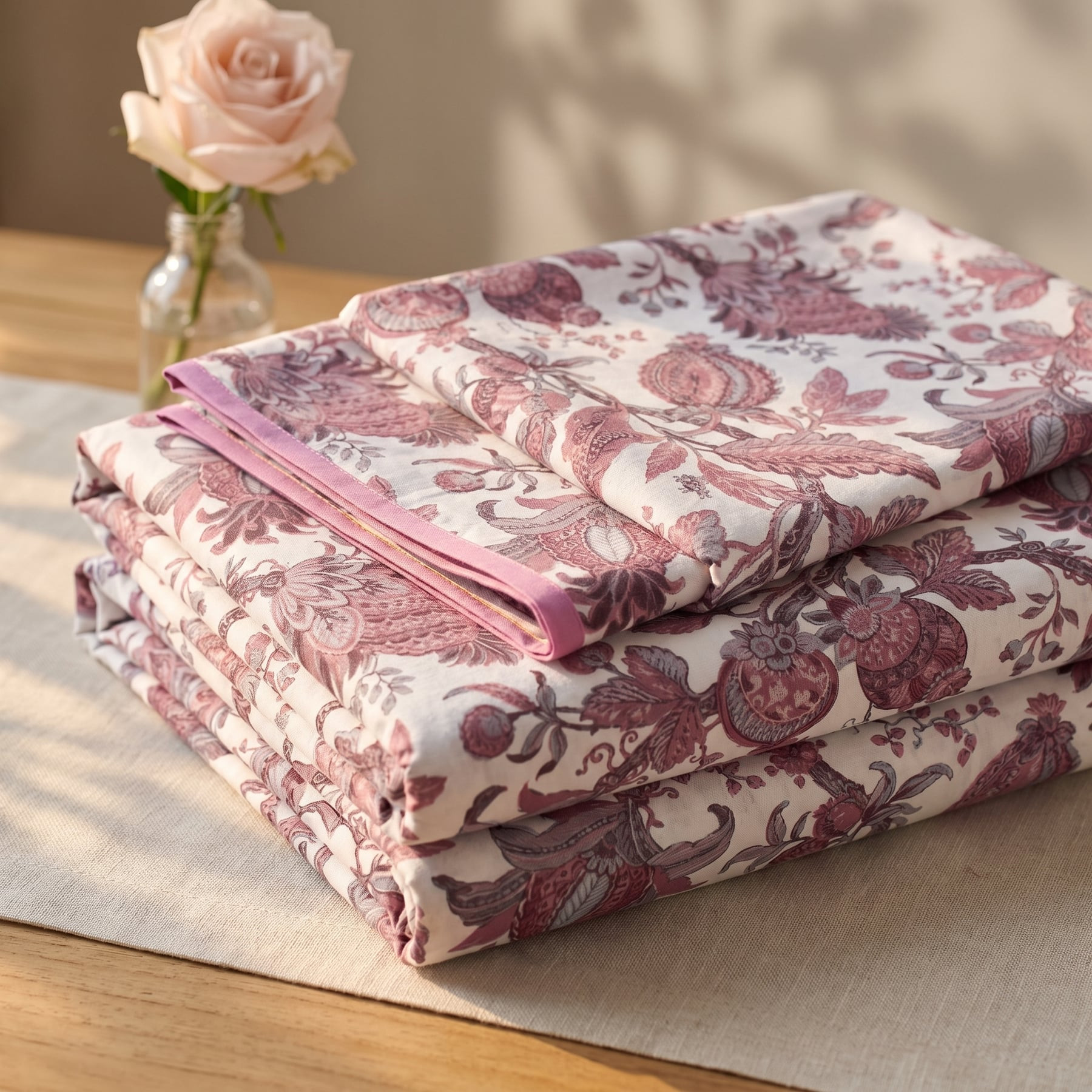 Kesar Kyari Cotton Double Bedsheet with 2 Quilted Pillow Covers