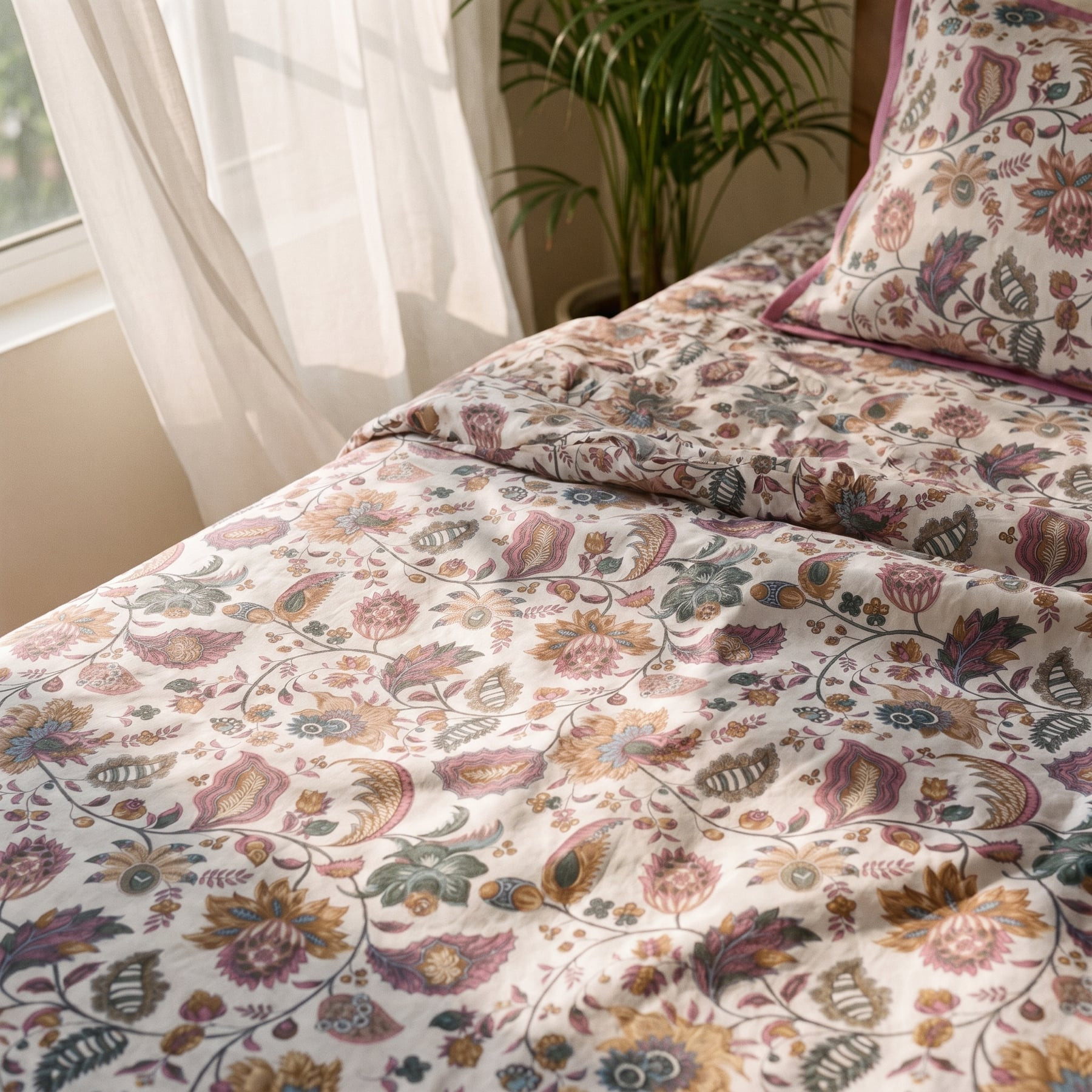 Mogra Mahak Cotton Double Bedsheet with 2 Quilted Pillow Covers