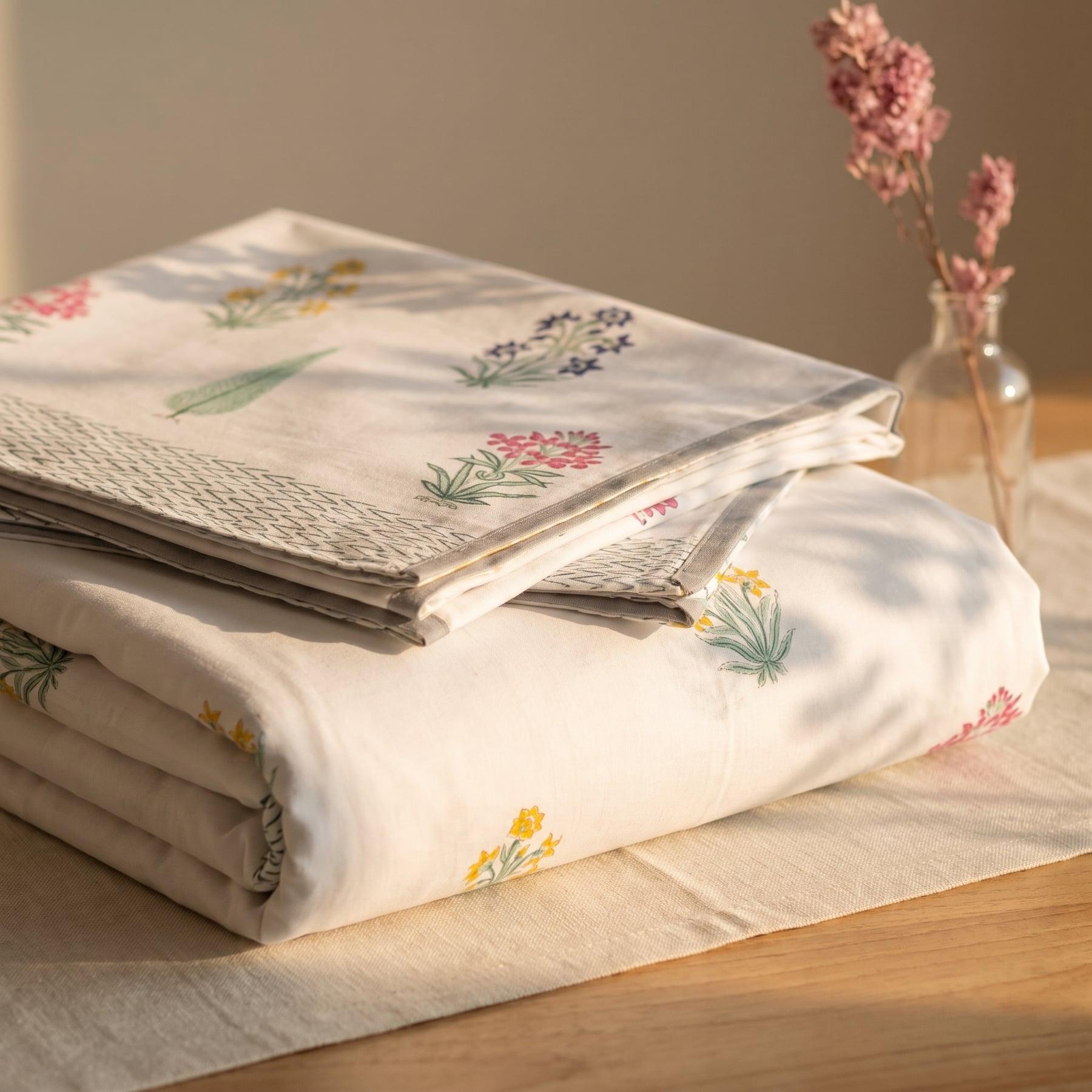 Nahargarh Handblock Printed Cotton Percale Bedsheet with 2 Cotton Pillow Covers