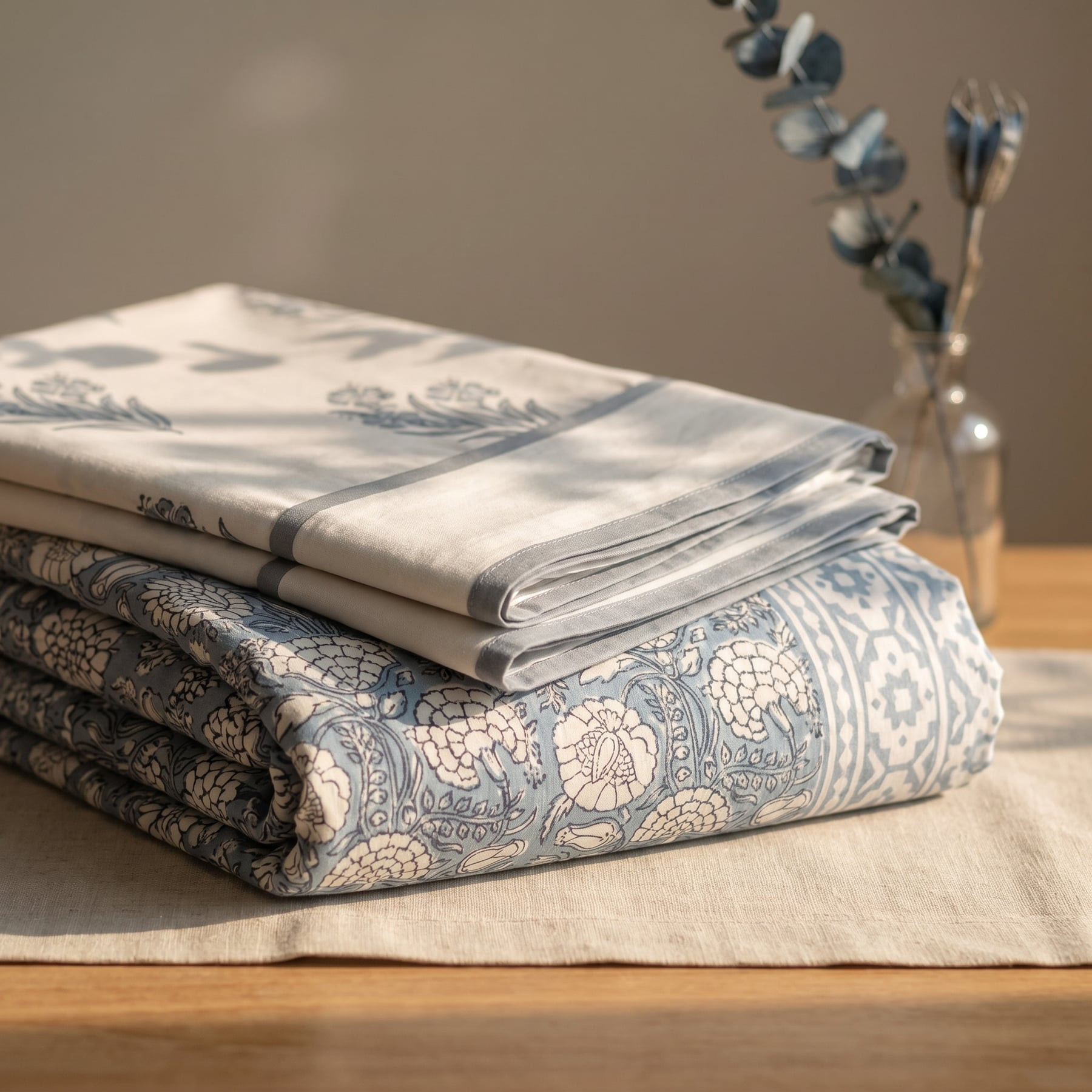 Nakkashi Handblock Printed Cotton Percale Bedsheet with 2 Cotton Pillow Covers