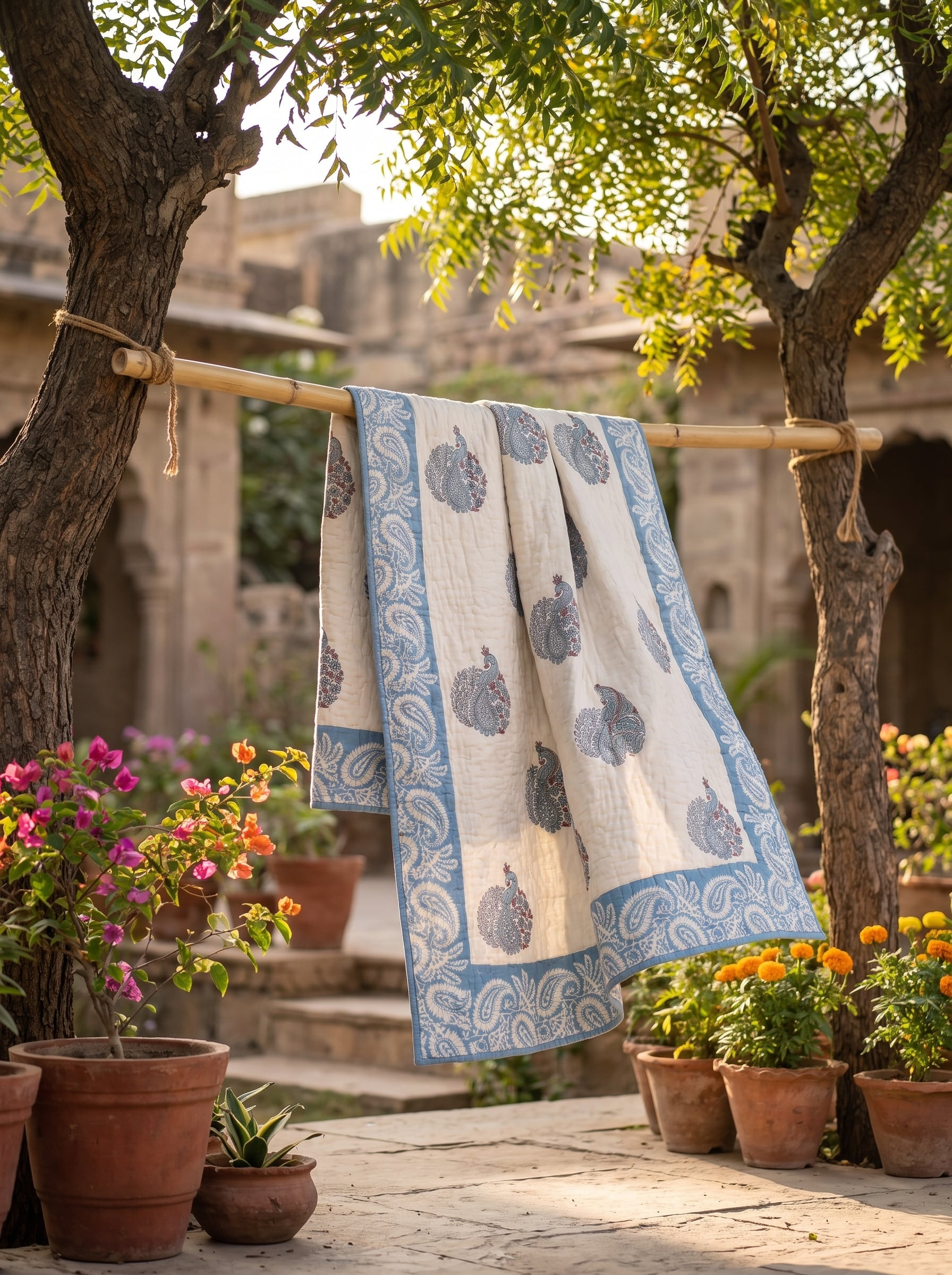 Parijat Mulmul Cotton Handblock Printed Dohar