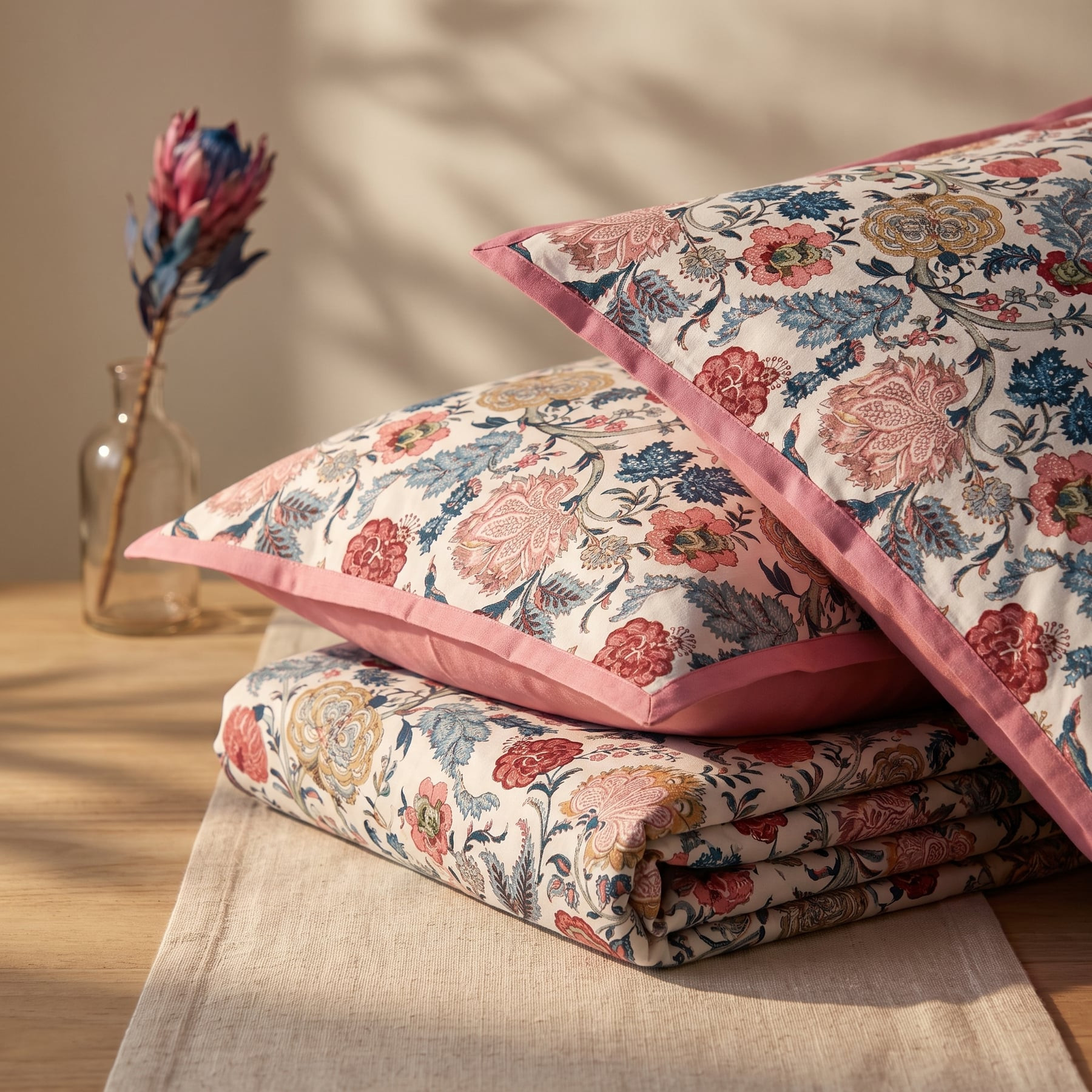 Rani Gulabi Cotton Double Bedsheet with 2 Quilted Pillow Covers