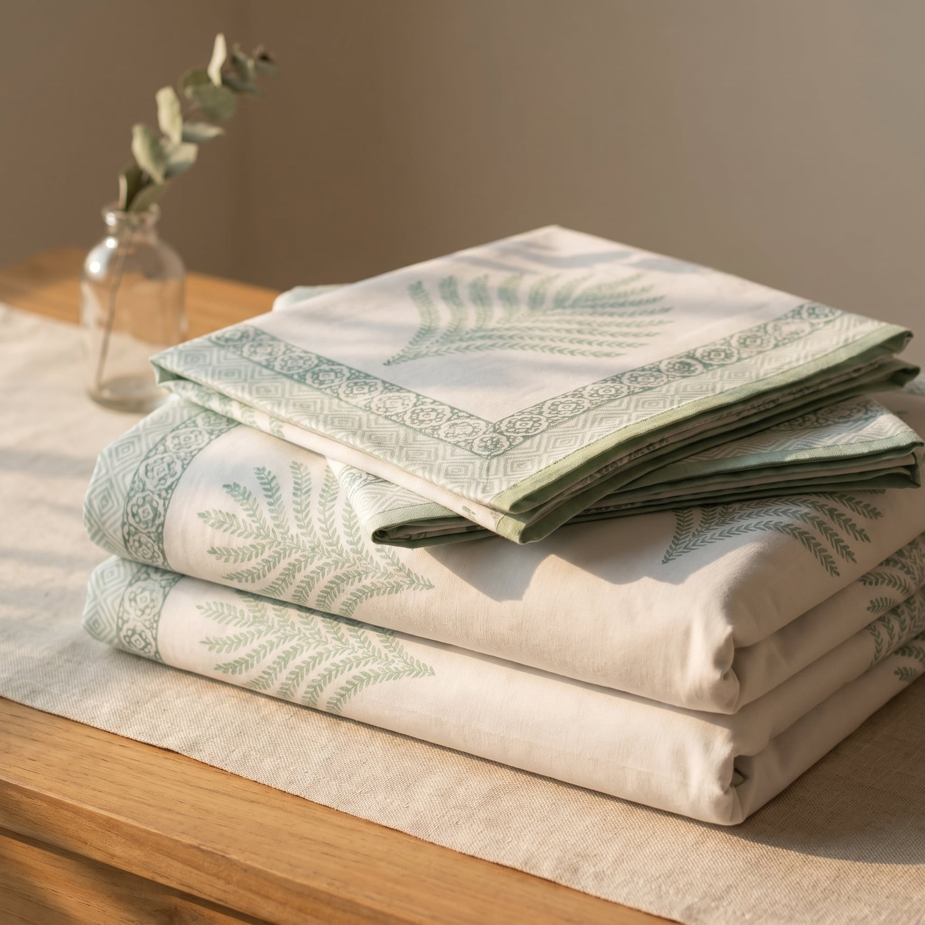 Sheesh Mahal Handblock Printed Cotton Percale Bedsheet with 2 Cotton Pillow Covers