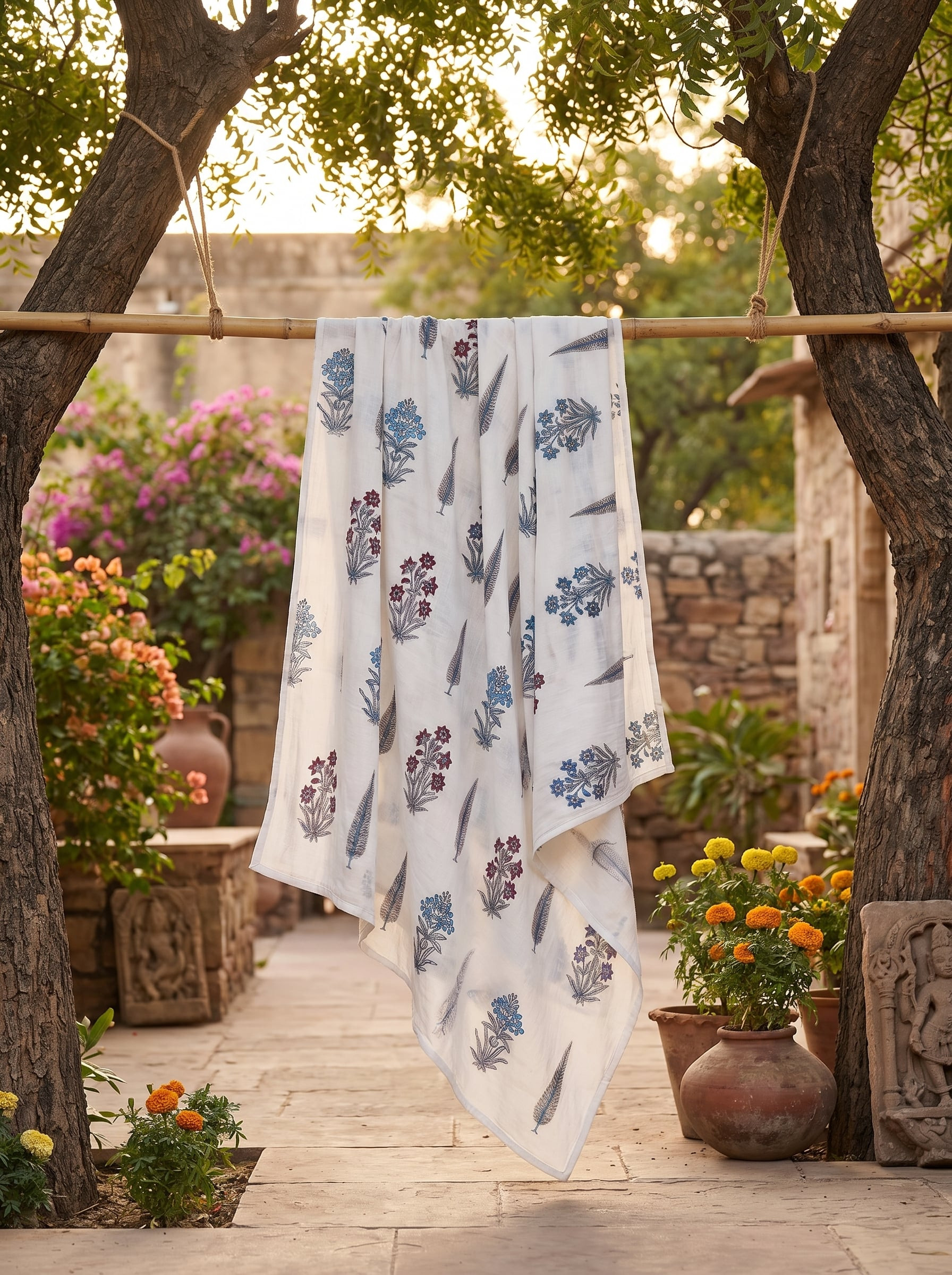 Shekhawati Mulmul Cotton Handblock Printed Dohar